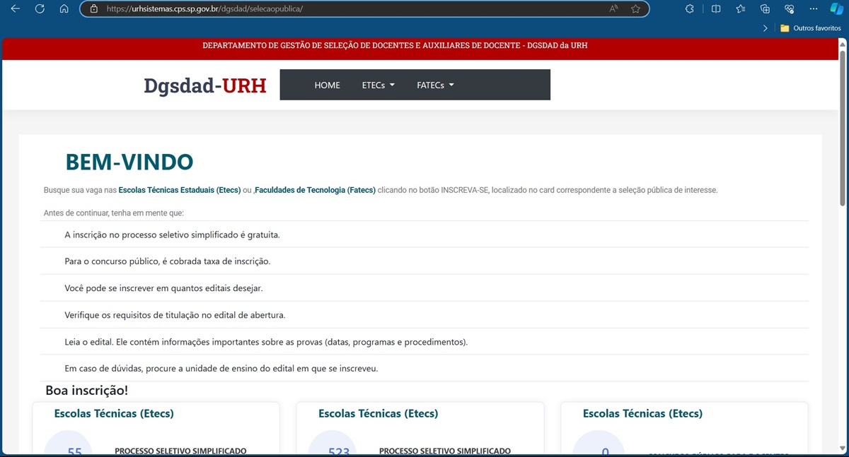 Portal do DGSDAD-URH da ETEC 